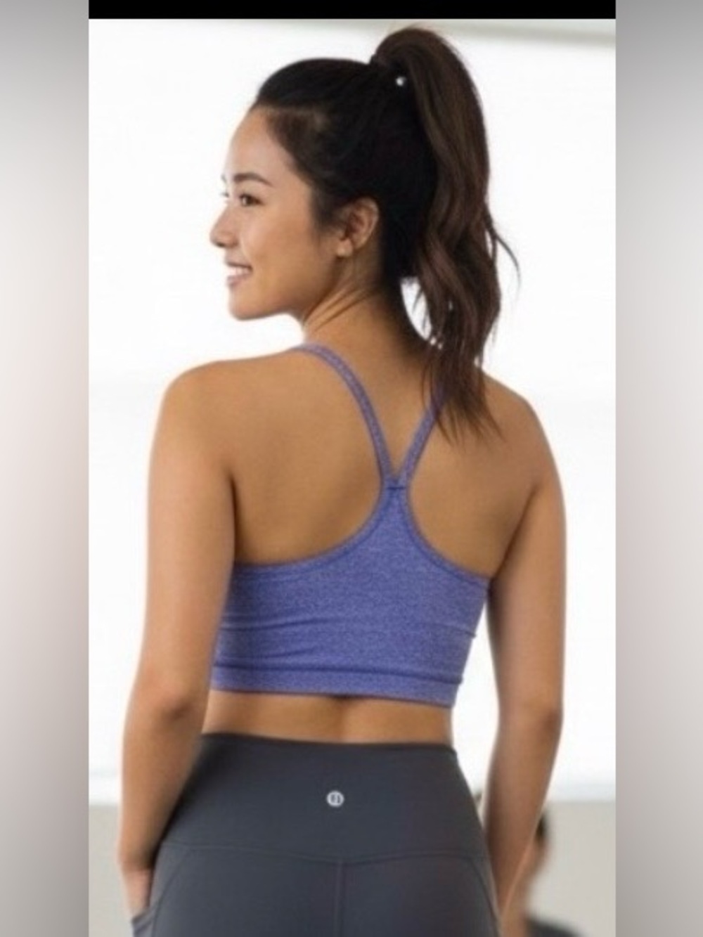 Lilulemon Blue Women's Sports Bra, for yoga/other activities.Racer back, soft,10
